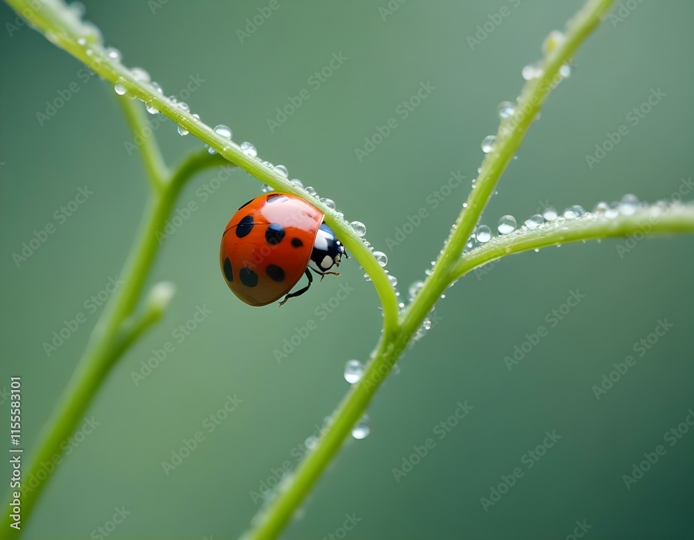 Macro Photography Ladybug on a Curled Green Stem in Stunning Detail Macro Photography Ladybug on a Curled Green Stem in Stunning Detail
