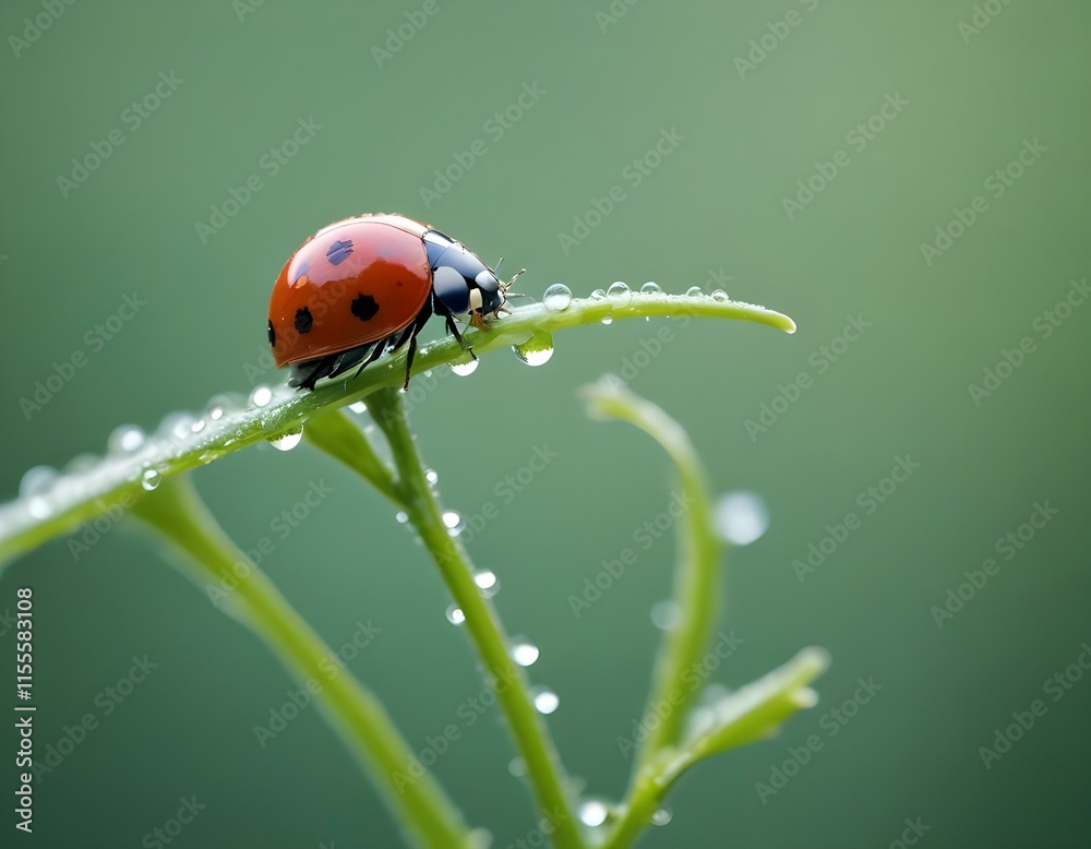 Macro Photography Ladybug on a Curled Green Stem in Stunning Detail Macro Photography Ladybug on a Curled Green Stem in Stunning Detail