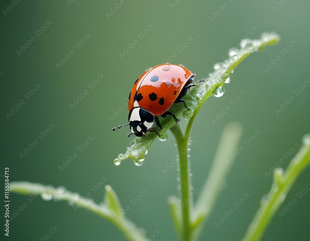 Macro Photography Ladybug on a Curled Green Stem in Stunning Detail Macro Photography Ladybug on a Curled Green Stem in Stunning Detail