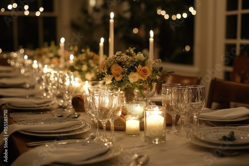 Obraz na płótnie Elegant dinner party setup featuring candles and floral arrangements, perfect for gatherings with friends and family w salonie