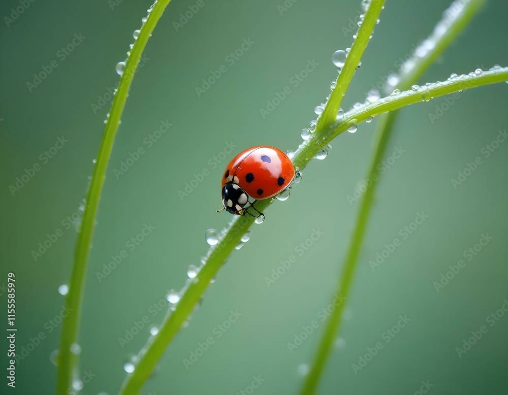 Macro Photography Ladybug on a Curled Green Stem in Stunning Detail Macro Photography Ladybug on a Curled Green Stem in Stunning Detail