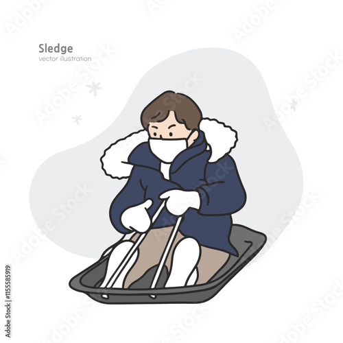 an illustration of a sledding child