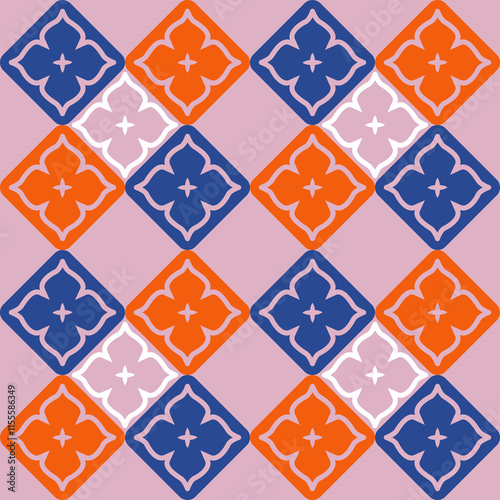 Floral seamless ethnic pattern geometric motif flower backgrounds tile textile print.
