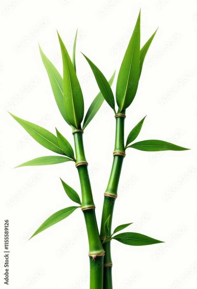 Obraz premium Two Green Bamboo Shoots on White Background 