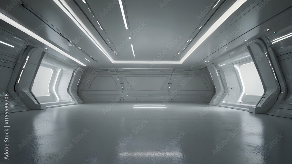Obraz premium Modern Futuristic Cement Floor and Wall Design with Advanced Technology for Contemporary Interior Concept