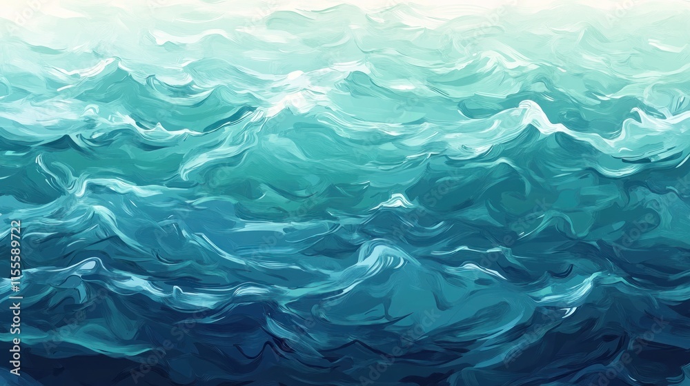 Abstract ocean wave painting, teal, blue, green. Abstract ocean wave painting, teal, blue, green.