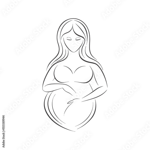 Minimalist pregnant women logo on white background