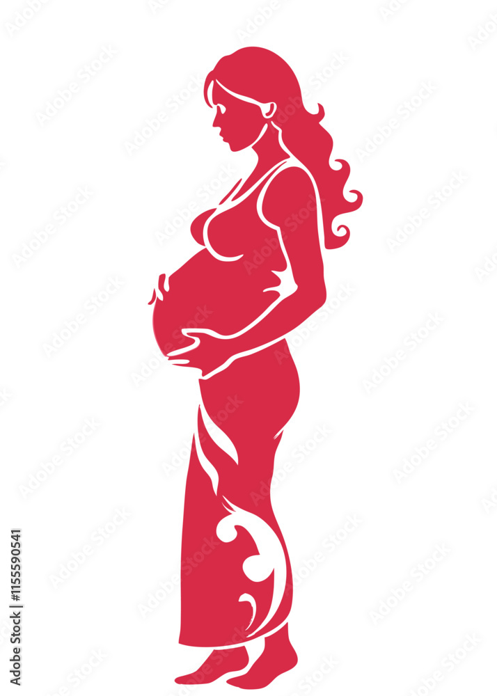 Minimalist Boho pregnant women on white background