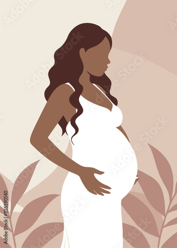 Minimalist Boho pregnant women on white background