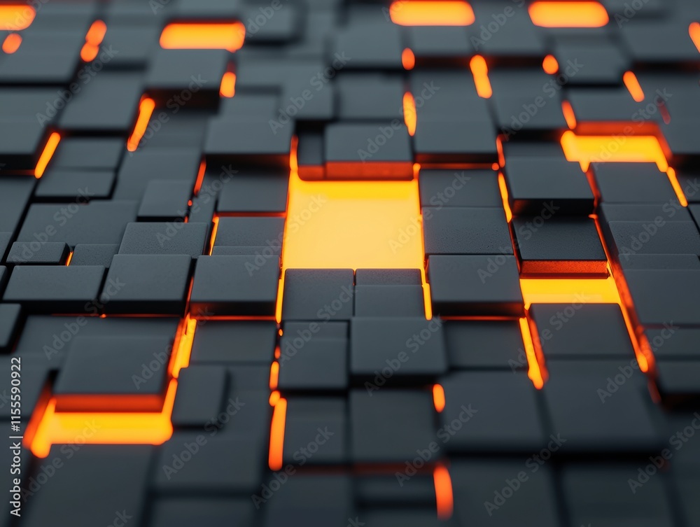 Obraz premium Interconnected blocks revealing light, abstract puzzle illustration