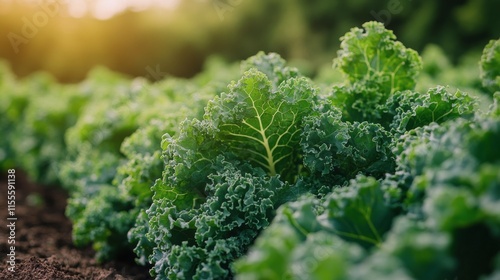 Fresh and vibrant kale leaves in a lush garden setting during daytime