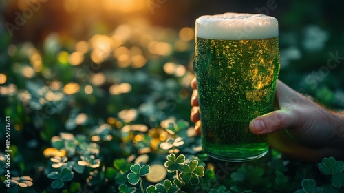 Celebration with green drink and festive decorations for St Patricks Day