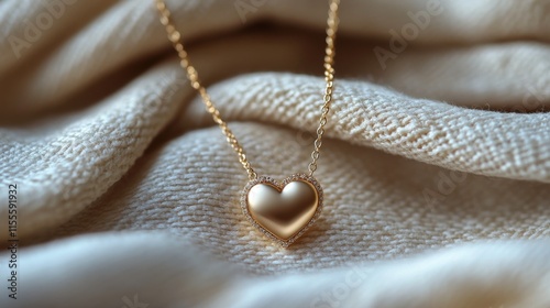 Heart-shaped gold necklace resting on soft fabric with elegant texture and shine