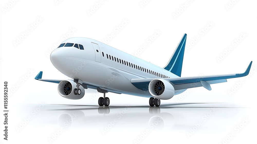 Modern Commercial Airliner in Flight Against Clear Blue Sky on Takeoff or Landing Modern Commercial Airliner in Flight Against Clear Blue Sky on Takeoff or Landing