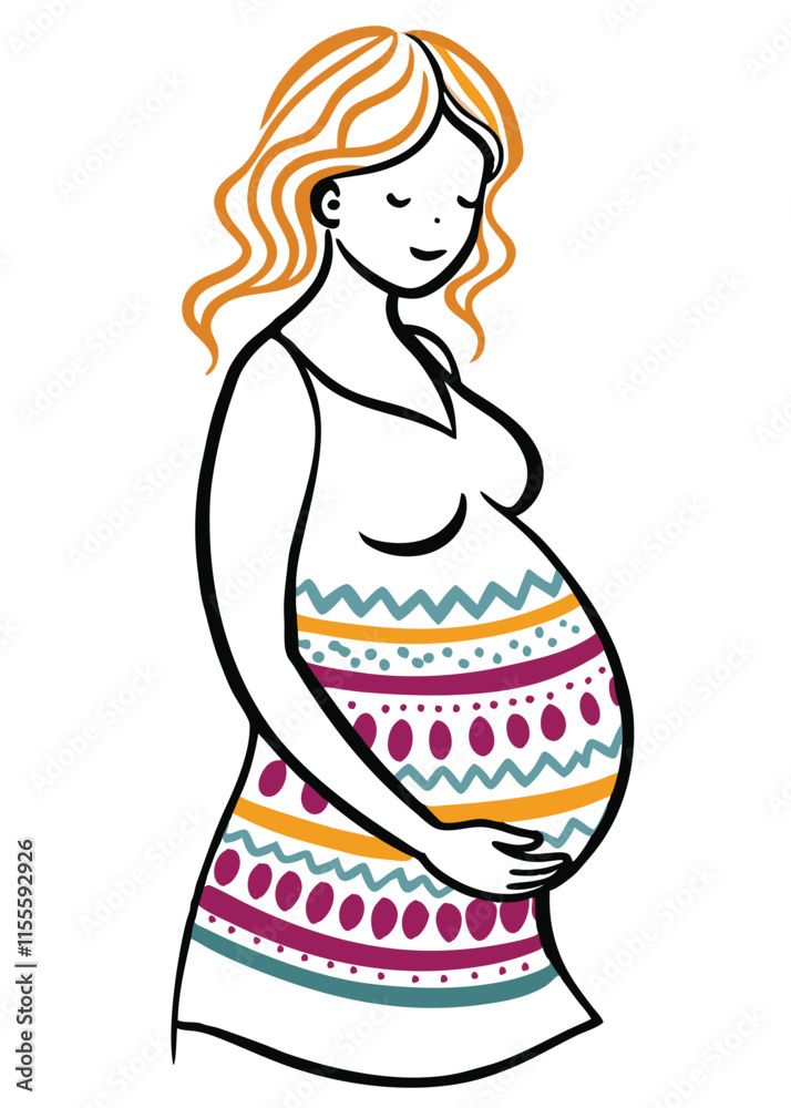 Minimalist Boho pregnant women on white background Minimalist Boho pregnant women on white background