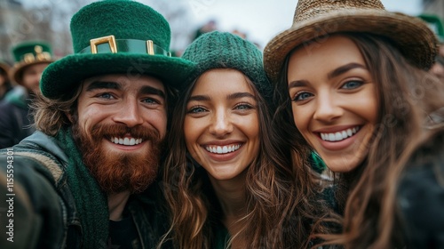 Celebrating St Patricks Day with green beer and festive attire in a lively pub