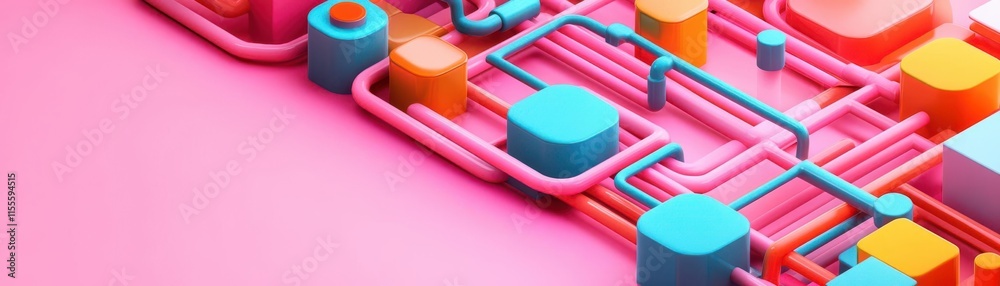 connection flow flat design front view interactive media 3D render