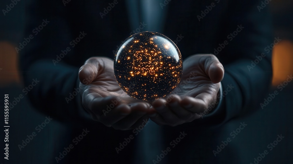 Business leader holding a holographic globe with foreign investment funds icons, symbolizing global financial strategy Business leader holding a holographic globe with foreign investment funds icons, symbolizing global financial strategy