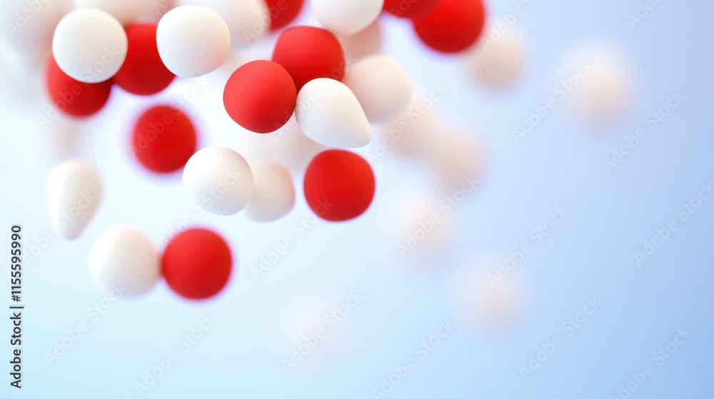 An abstract composition of red and white spheres against a soft blue background, suggesting themes of science and molecular structures. An abstract composition of red and white spheres against a soft blue background, suggesting themes of science and molecular structures.