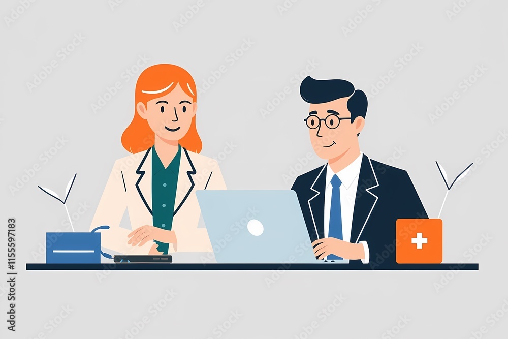 Doctor and Patient Consultation: A friendly doctor and patient discuss treatment options while looking at a laptop, showcasing the importance of open communication and collaboration in healthcare. Doctor and Patient Consultation: A friendly doctor and patient discuss treatment options while looking at a laptop, showcasing the importance of open communication and collaboration in healthcare.