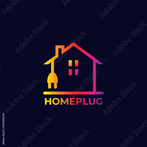 Home plug logo design template. Electricity house with plug home colorful line style.