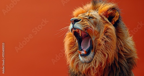 Amegaphone roaring of a lion. advertising idea with lots of textual copy space, Generative Ai. photo