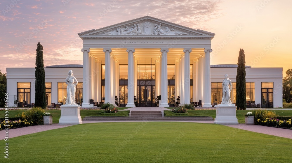 Obraz premium Elegant neoclassical building at sunset.