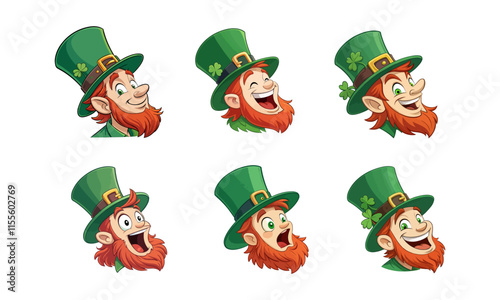 Vector Collection of Leprechaun Faces with Varied Emotions for St. Patrick's Day