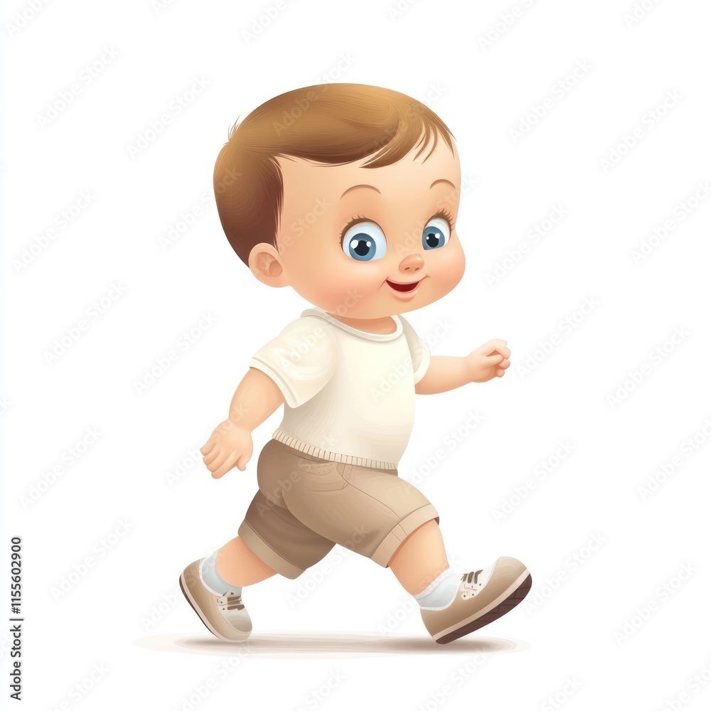 A baby taking their first steps. vector style art 3d illustration Isolated on White Background A baby taking their first steps. vector style art 3d illustration Isolated on White Background