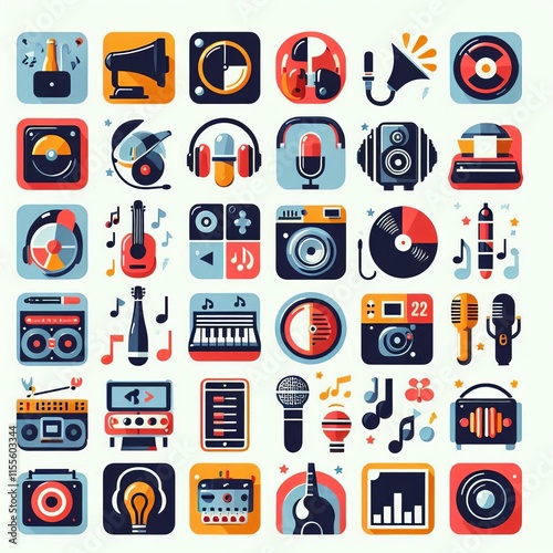 Vector illustration of a set of music and audio icons
