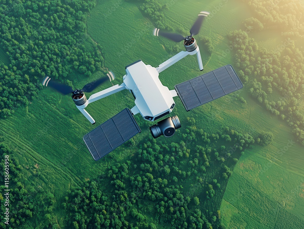 Obraz premium Solarpowered drone recharging in midflight, futuristic technology, renewable aviation