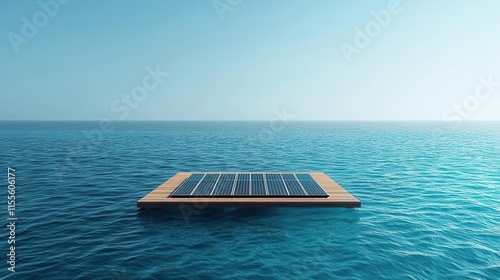 Solar panels on a floating platform in the ocean, renewable offshore energy, innovative solar solutions photo