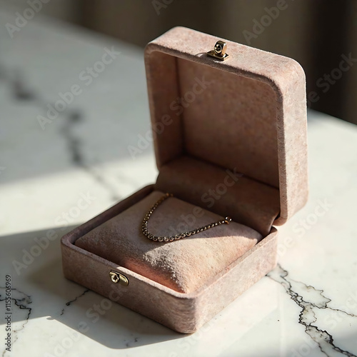 Elegant jewelry box mockup with velvet texture, on a marble surface new image 