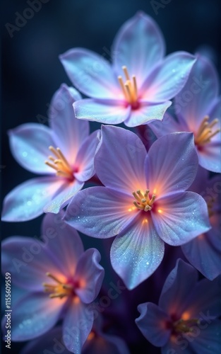 Stunning close-up illustration of glowing blooming flowers with a dark background
