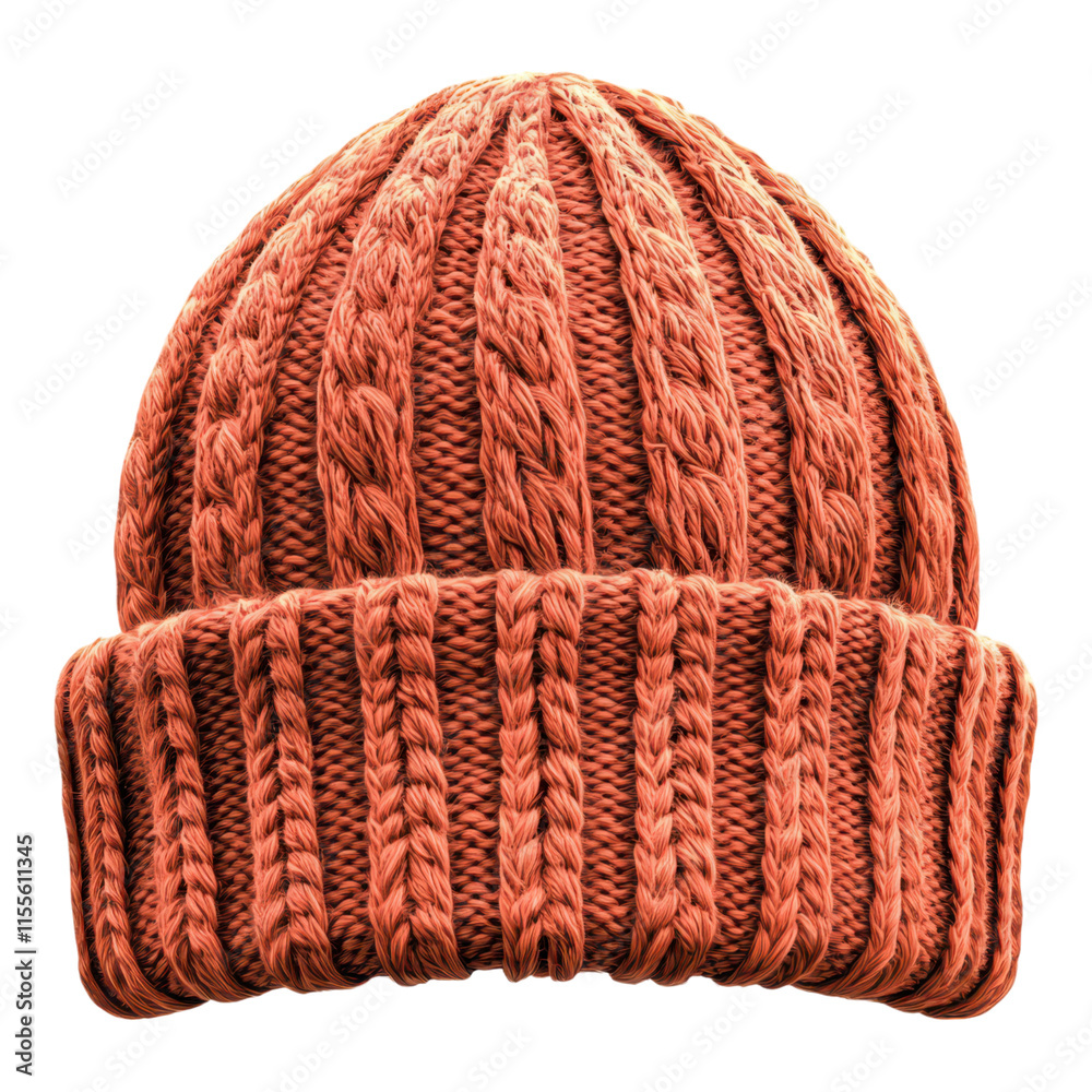 Fototapeta premium Cozy knitted beanie hat indoor studio product photography warm environment close-up view
