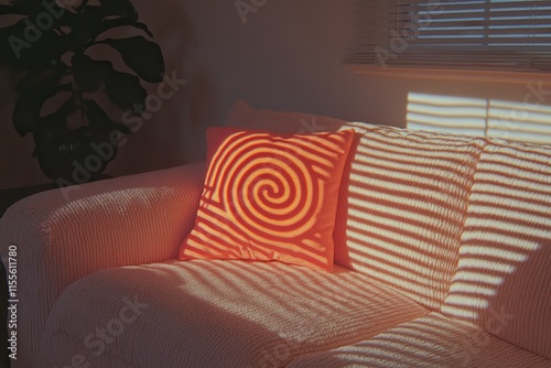 A classic hypnosis spiral appearing on a laptop screen during a self-hypnosis session in a peaceful home setting photo