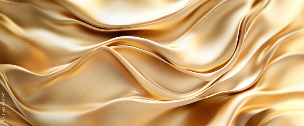 Fototapeta premium Golden silk fabric with elegant folds and waves.