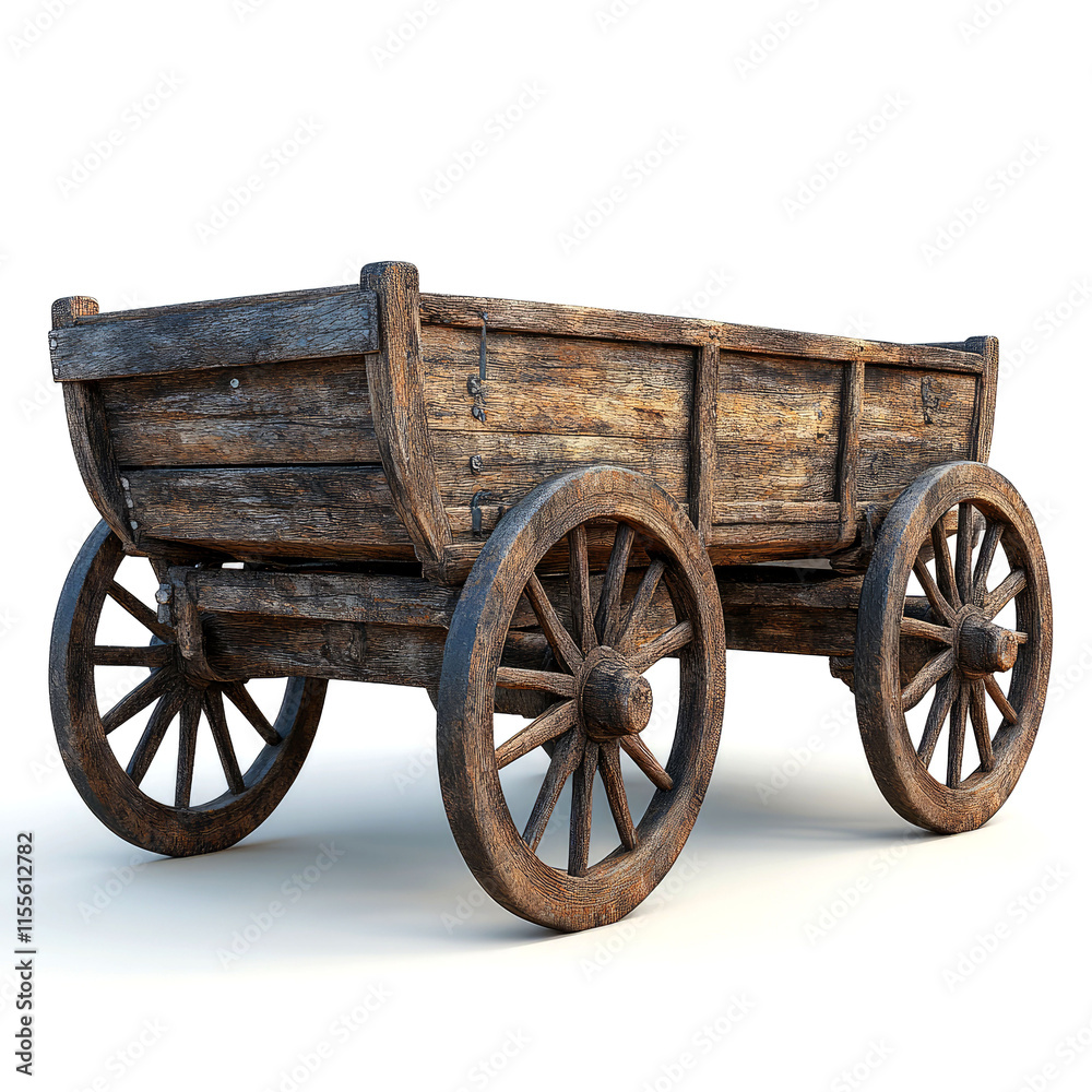 Obraz premium Antique wooden cart isolated on white.