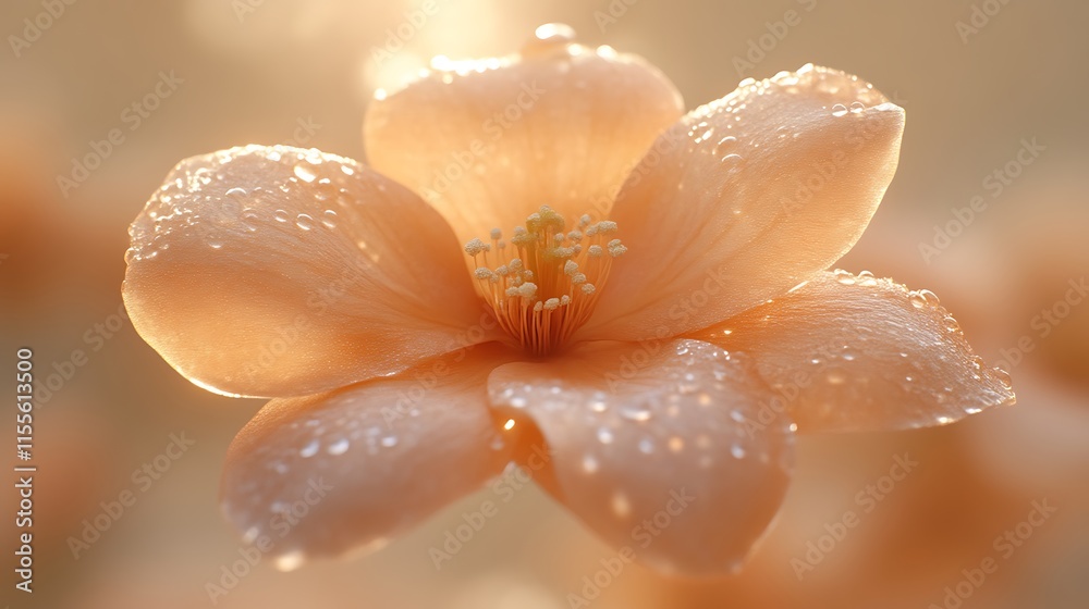 Dew Kissed Peach Blossom In Soft Sunlight Dew Kissed Peach Blossom In Soft Sunlight