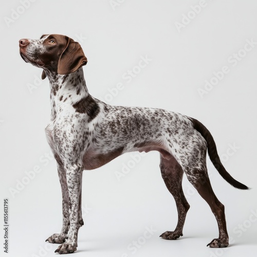 German shorthaired pointer dog with spotted coat and alert stance