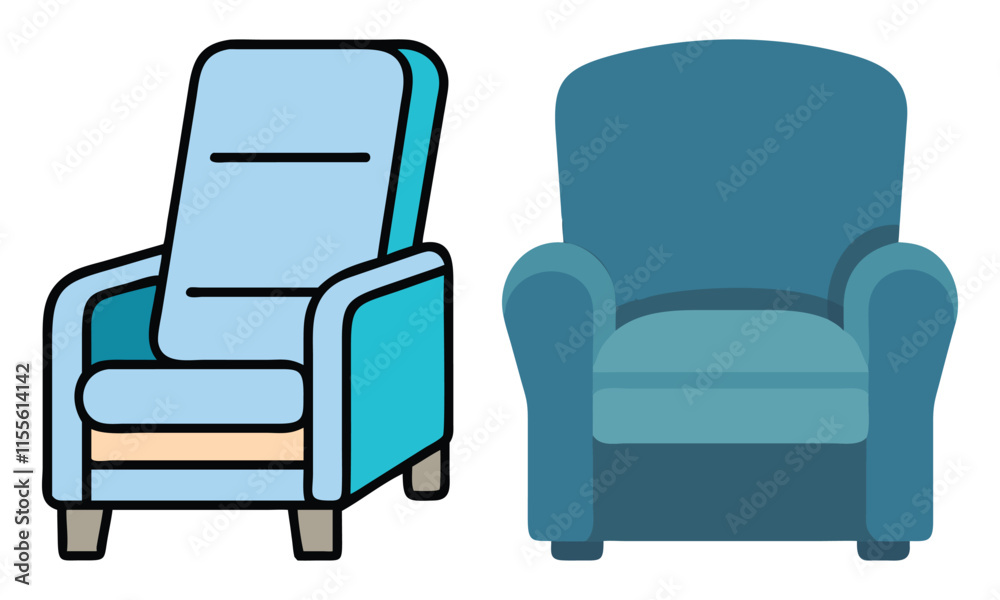 Modern and Classic Blue Armchair Icons, Set of two blue armchair illustrations showcasing a sleek modern design and a cozy traditional style, perfect for interior decor themes.
Modern and Classic Blue Armchair Icons, Set of two blue armchair illustrations showcasing a sleek modern design and a cozy traditional style, perfect for interior decor themes.