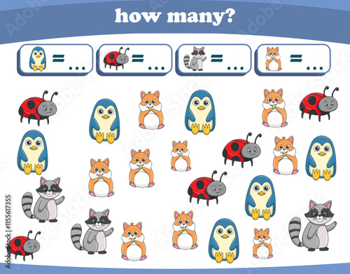 Canvas Print Counting game of wild animals for preschool kids