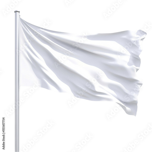 Gently fluttering white flag on a white transparent PNG background photo