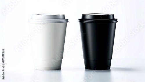 Wallpaper Mural Blank black and white disposable paper cup with plastic lid mock up isolated, 3d rendering. Empty polystyrene coffee drinking mug mockup front view. Clear plain tea  Torontodigital.ca
