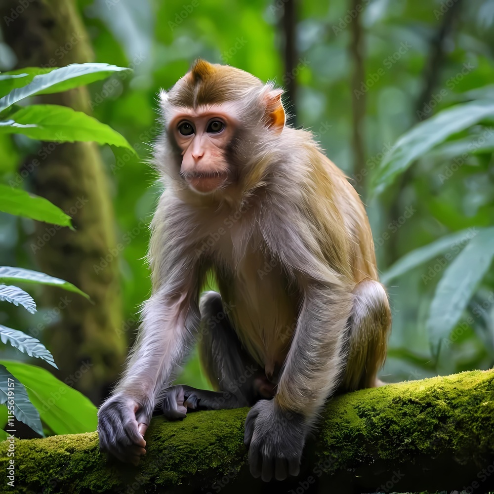 japanese macaque sitting on a branch japanese macaque sitting on a branch