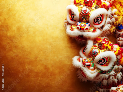 Chinese lion dance performance with vibrant costumes