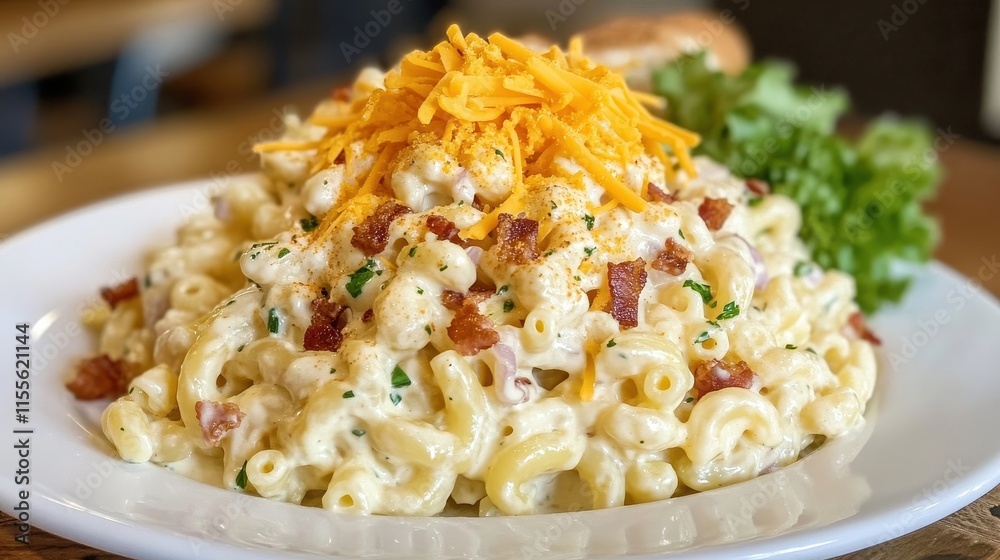 Creamy Macaroni Salad with Cheddar and Bacon Bits Creamy Macaroni Salad with Cheddar and Bacon Bits