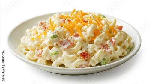 Creamy Macaroni Salad with Cheddar and Bacon Bits