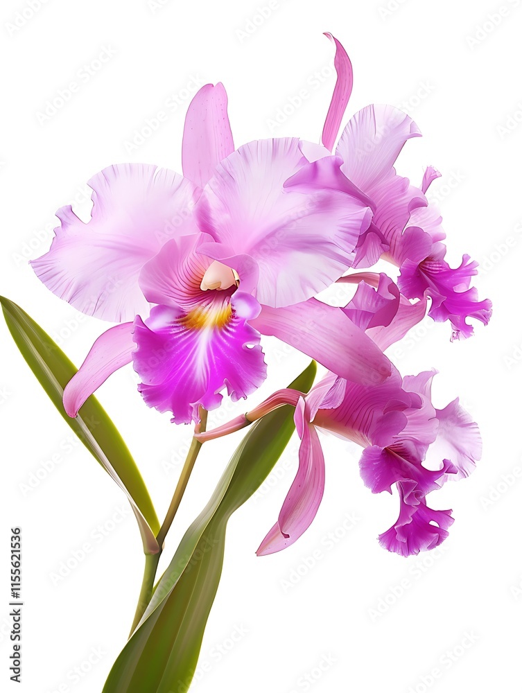 Obraz premium Cattleya Orchid Isolated on White Background. Beautiful Cattleya Orchid Flower