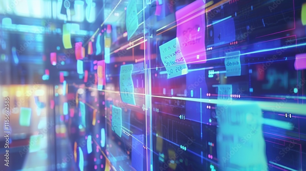 Digital Data Visualization: Abstract Network of Information and Sticky Notes Digital Data Visualization: Abstract Network of Information and Sticky Notes